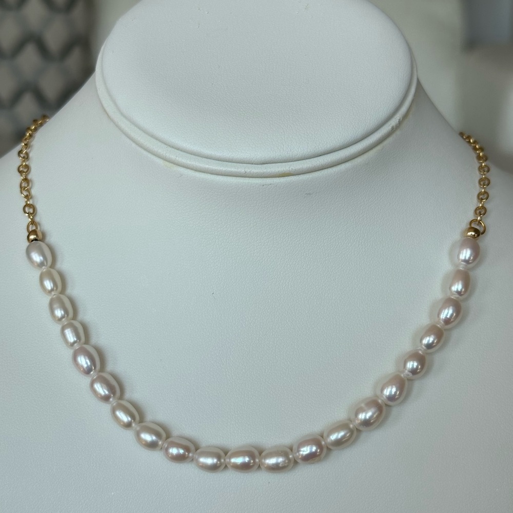23 Inch Long White Cultured AAA Pearls and 14K Yellow Gold Plate Chain-Adjustabl